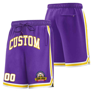 Custom Purple White-Gold Classic Style Basketball Mesh Shorts