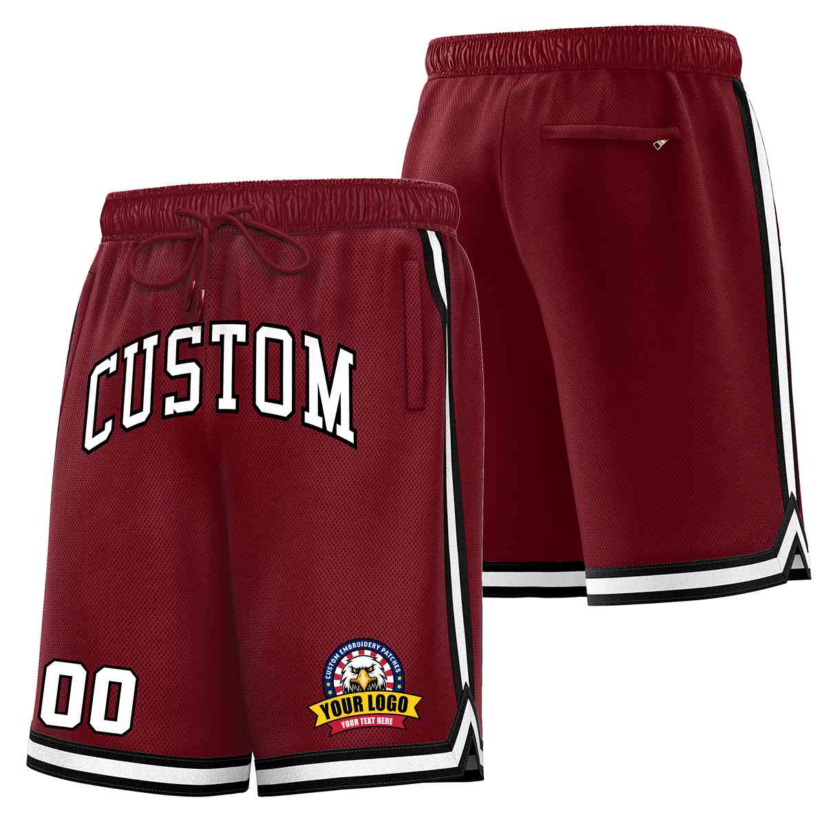 Custom Maroon White-Black Classic Style Basketball Mesh Shorts