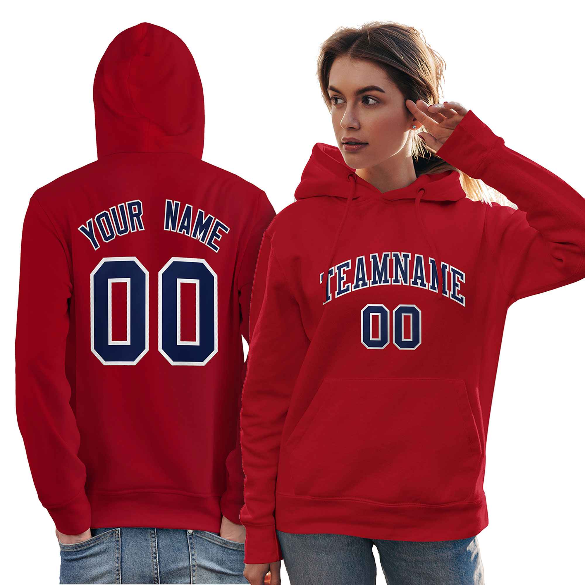 Custom Red Navy-White Classic Style Personalized Sport Pullover Hoodie