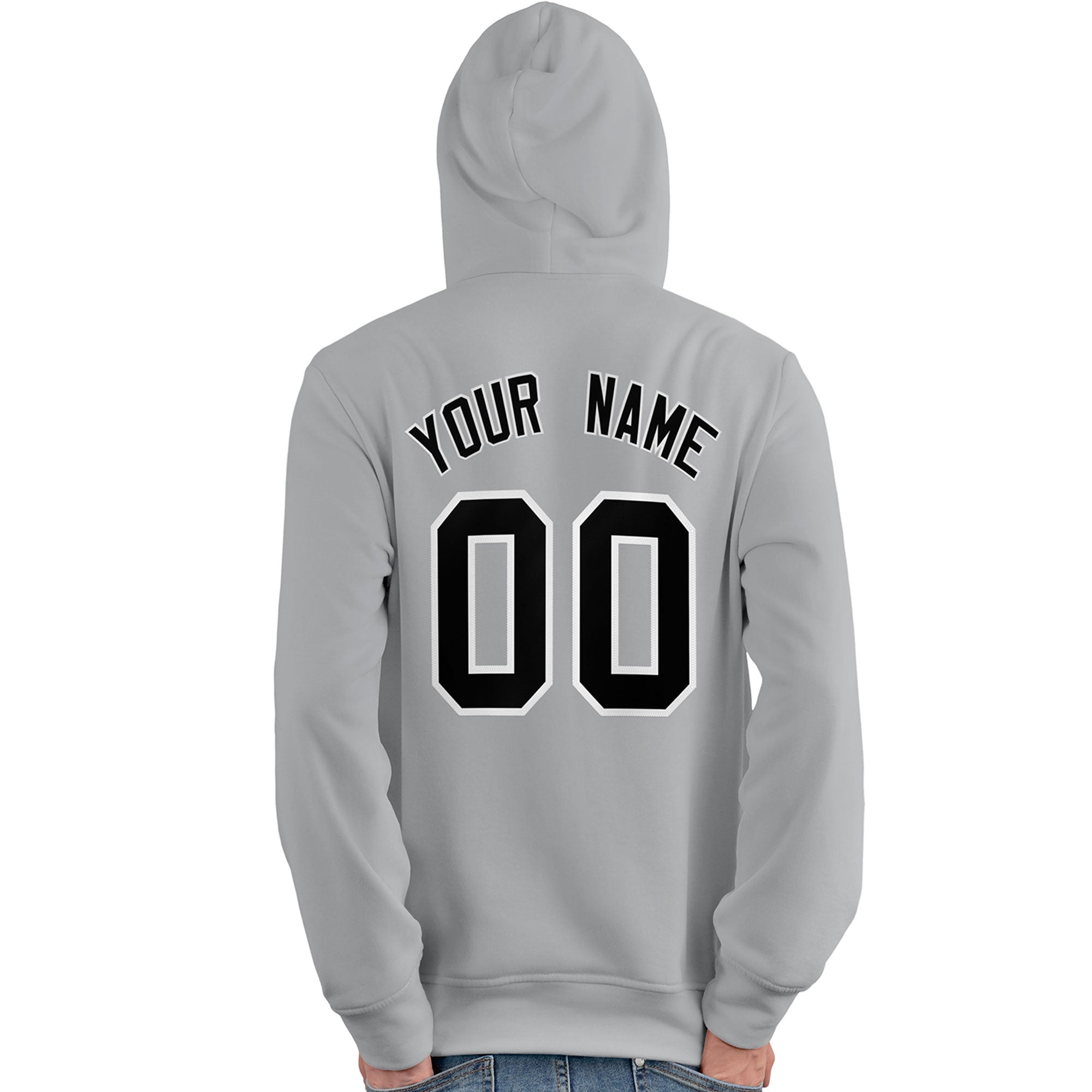 Custom Gray Black-White Classic Style Personalized Sport Pullover Hoodie