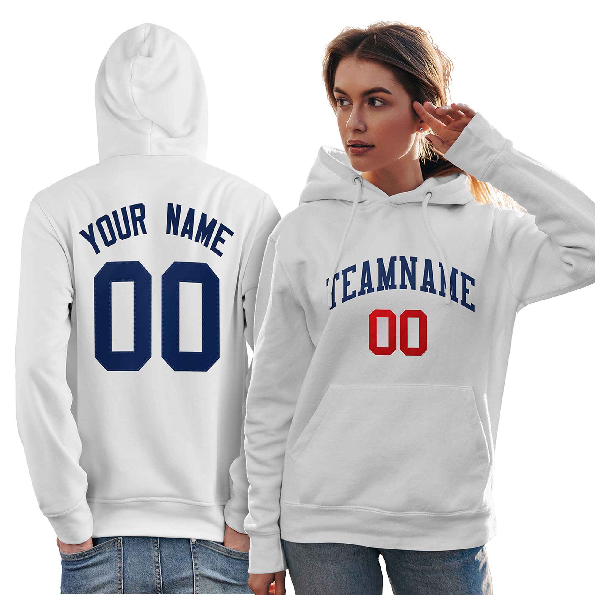 Custom White Navy-Red Classic Style Personalized Sport Pullover Hoodie