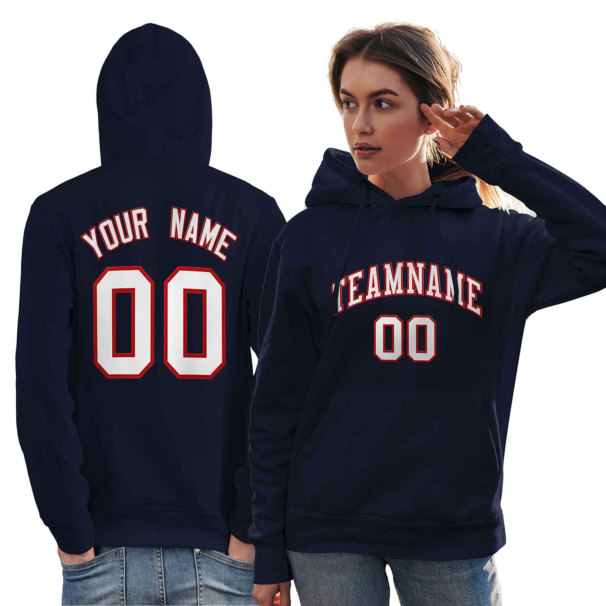 Custom Navy Red-White Classic Style Personalized Sport Pullover Hoodie