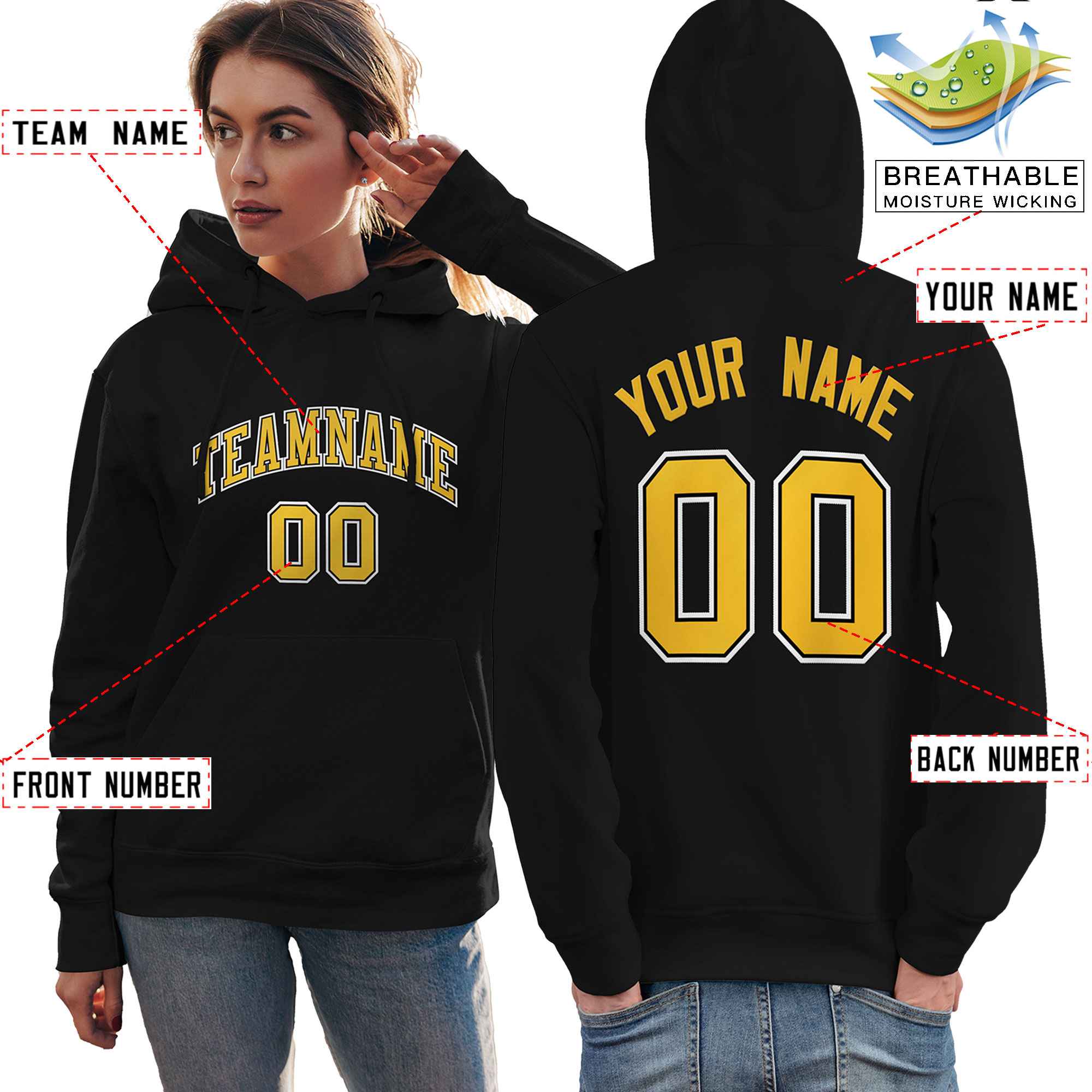 Custom Black Gold-White Classic Style Personalized Sport Pullover Hoodie