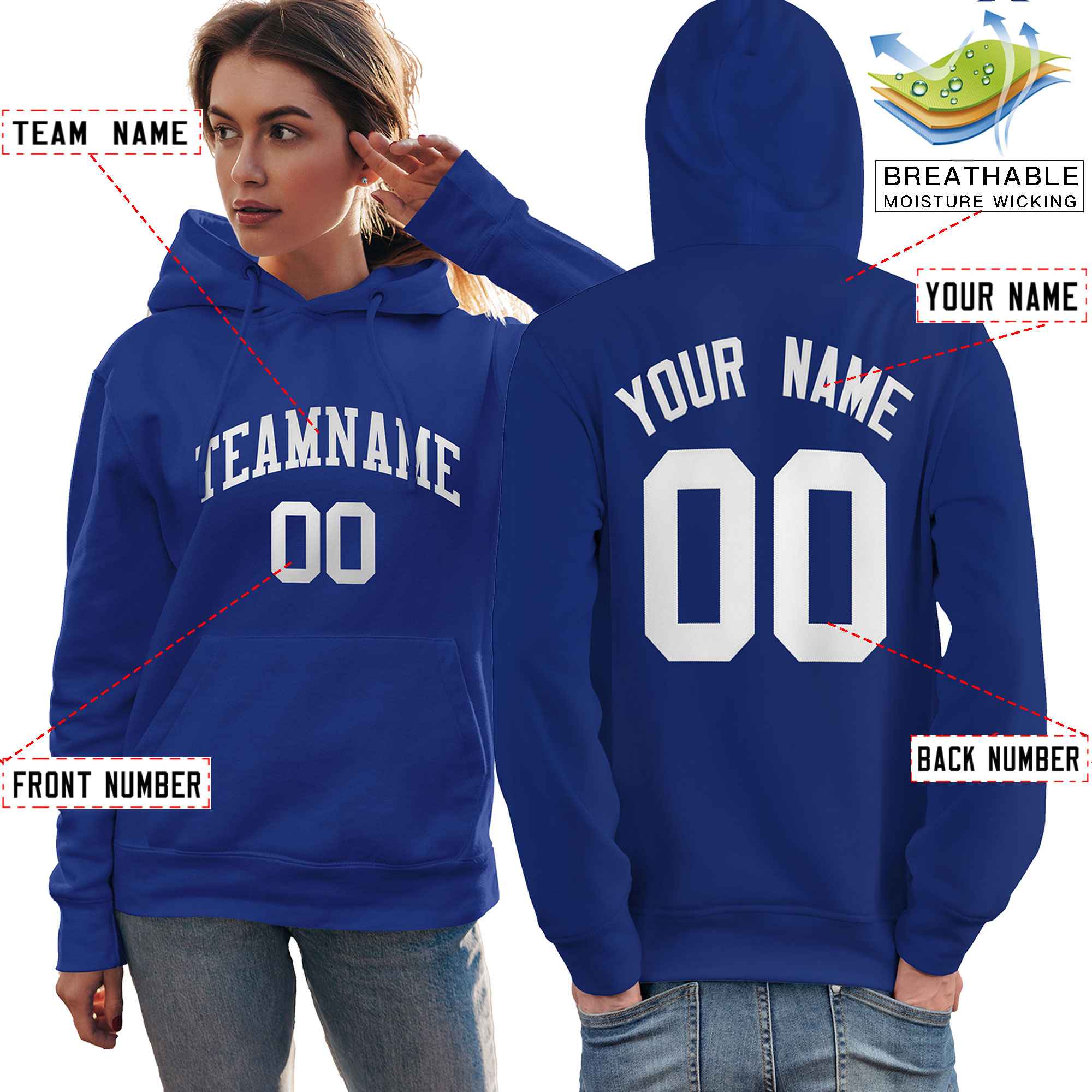 Custom Royal White Classic Style Personalized Sport Pullover Hoodie