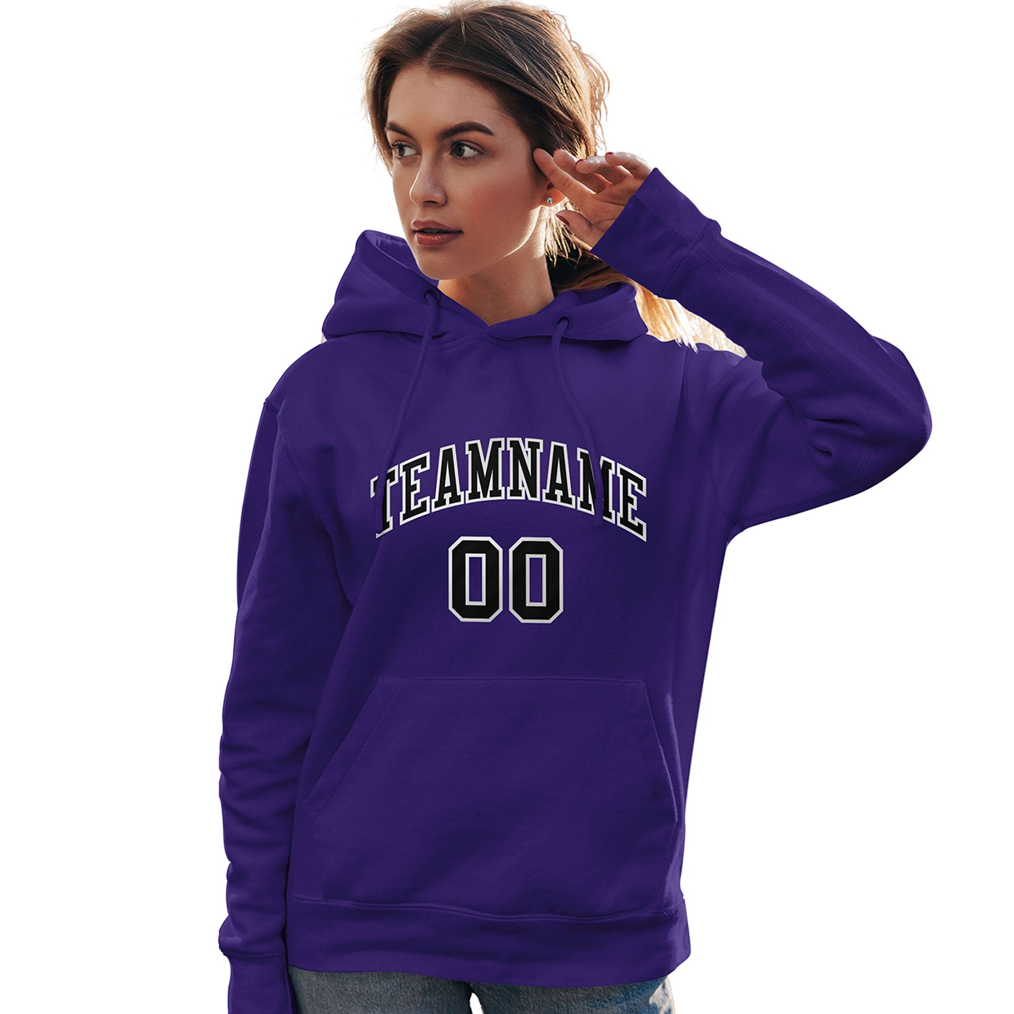 Custom Purple Black-White Classic Style Personalized Sport Pullover Hoodie