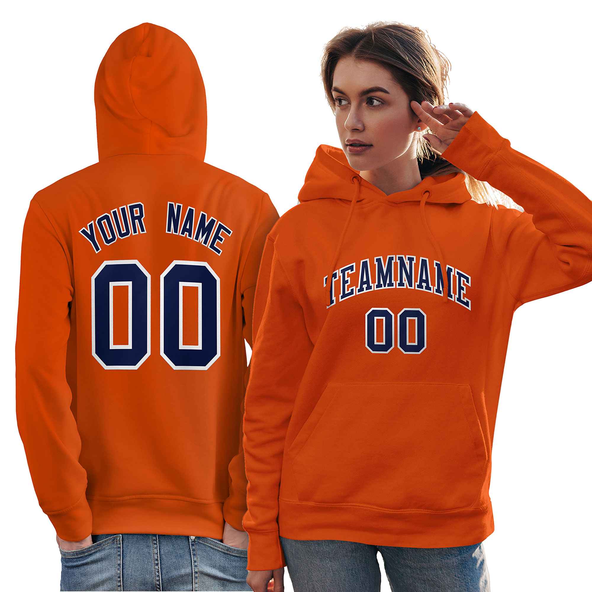 Custom Orange Royal-White Classic Style Personalized Sport Pullover Hoodie