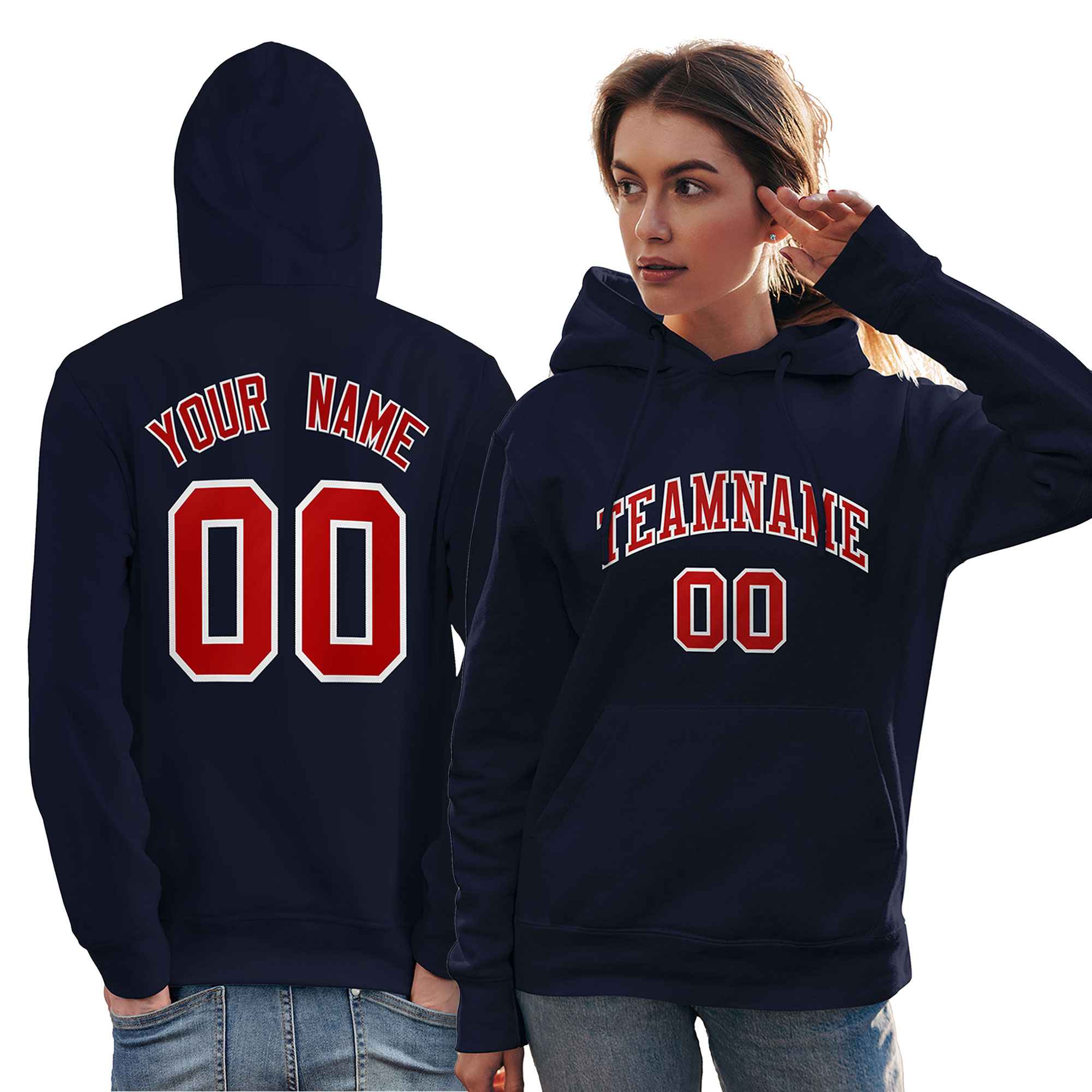 Custom Navy Red-White Classic Style Personalized Sport Pullover Hoodie