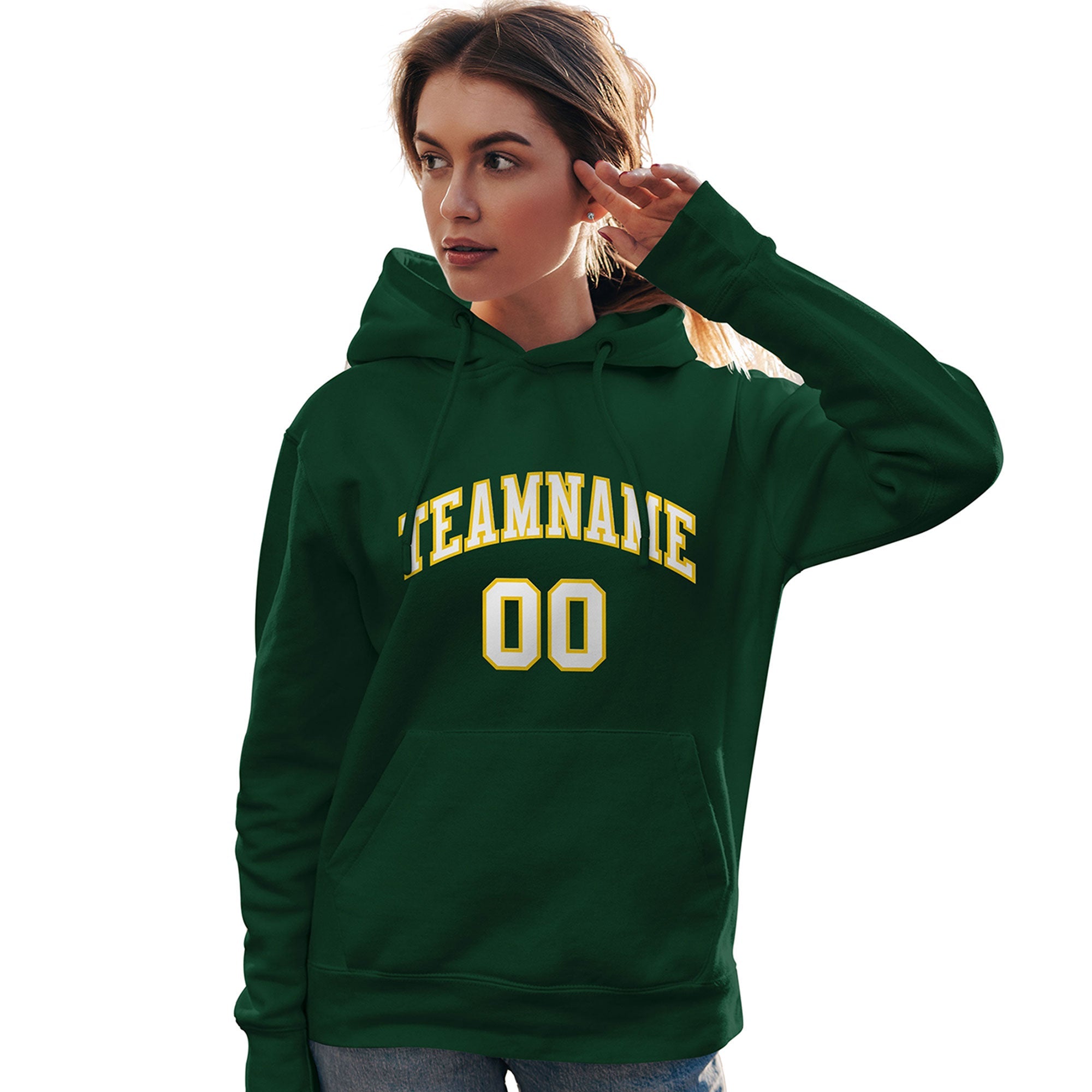 Custom Kelly Green White-Gold Classic Style Personalized Sport Pullover Hoodie