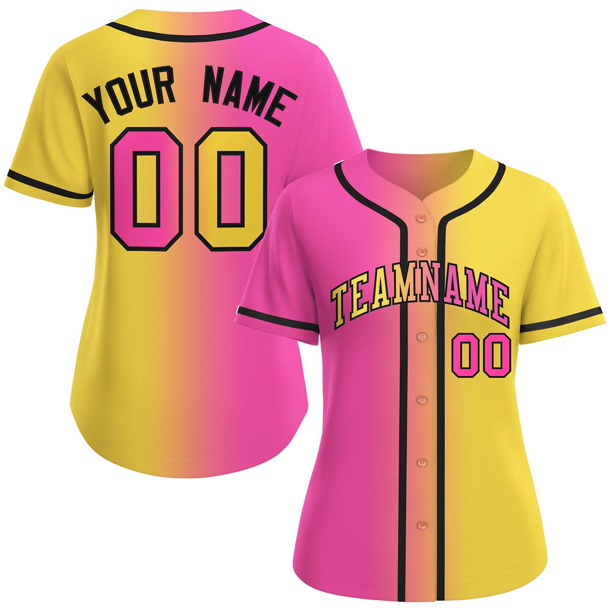 Maillot de baseball de mode dégradé rose or-noir personnalisé pour femmes