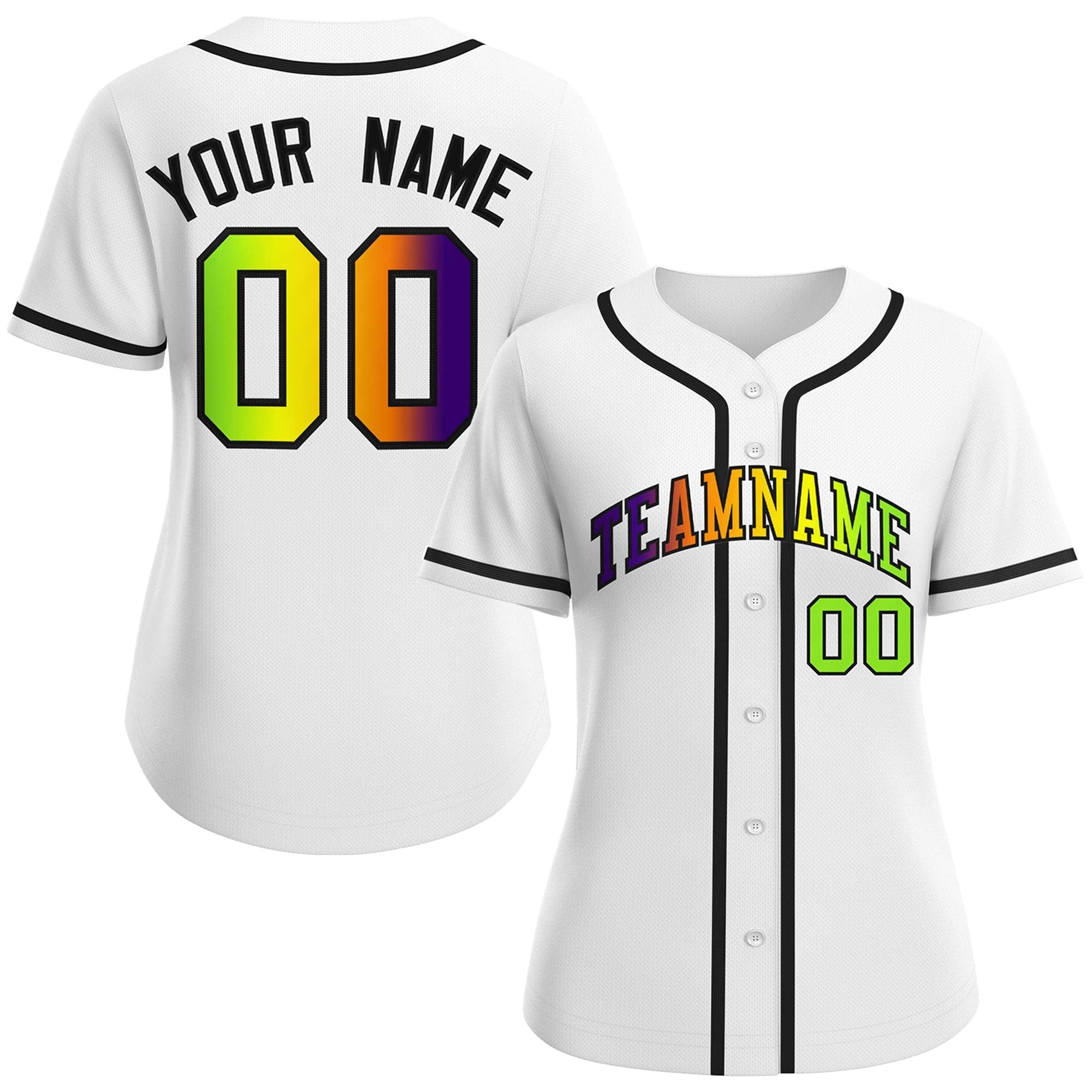 Maillot de baseball de mode dégradé blanc violet-noir personnalisé pour femmes