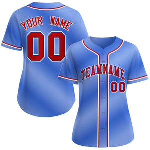 Custom Light Blue Red-Royal Gradient Fashion Baseball Jersey For Women