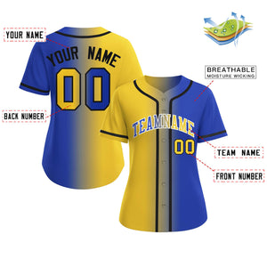 Maillot de baseball personnalisé à la mode, dégradé Royal-blanc doré, pour femmes