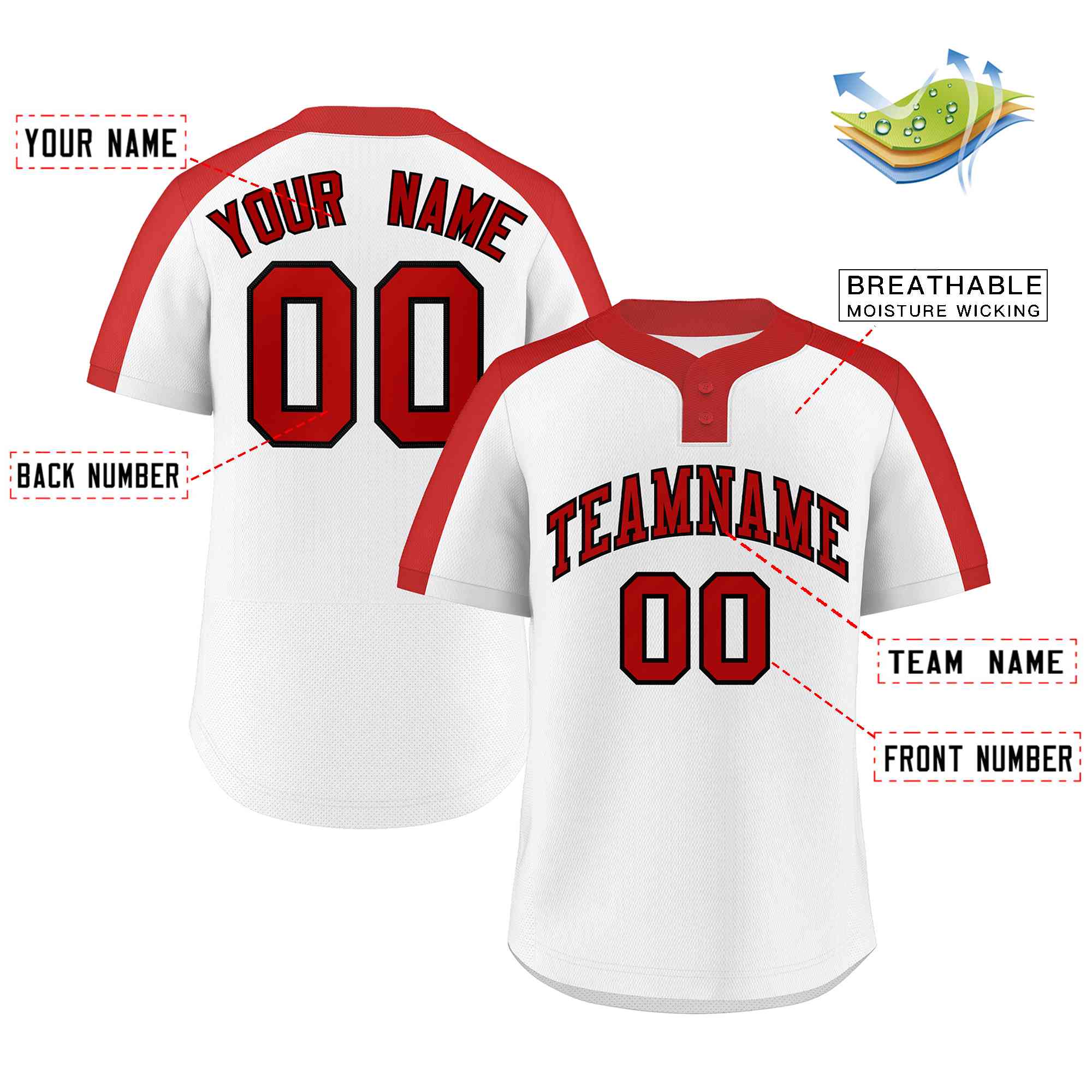 Custom White Red-Black Classic Style Authentic Two-Button Baseball Jersey