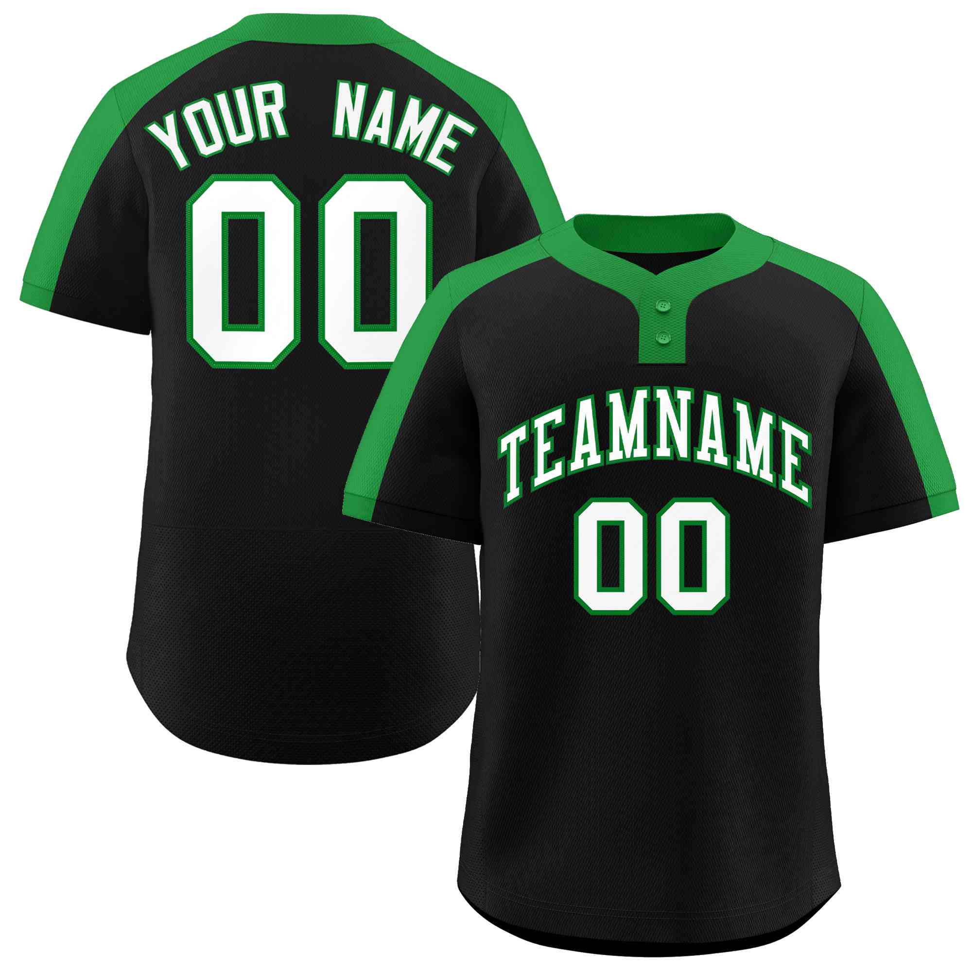 Custom Black White-Kelly Green Classic Style Authentic Two-Button Baseball Jersey