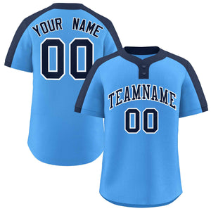 Custom Powder Blue Navy-White Classic Style Authentic Two-Button Baseball Jersey