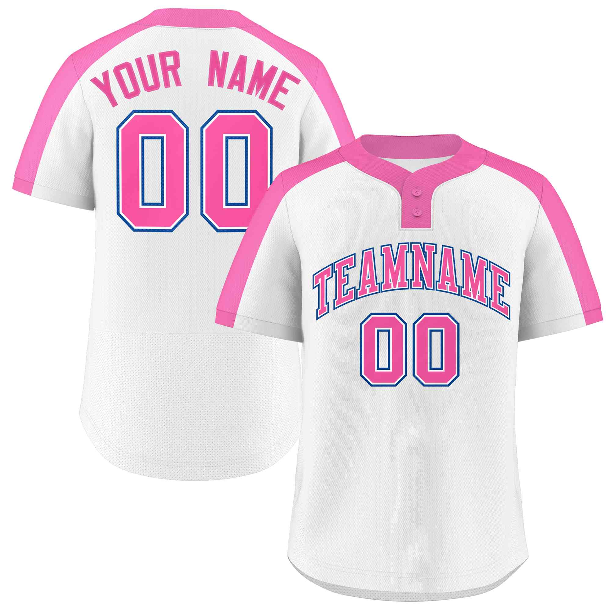 Custom White Pink-White Classic Style Authentic Two-Button Baseball Jersey