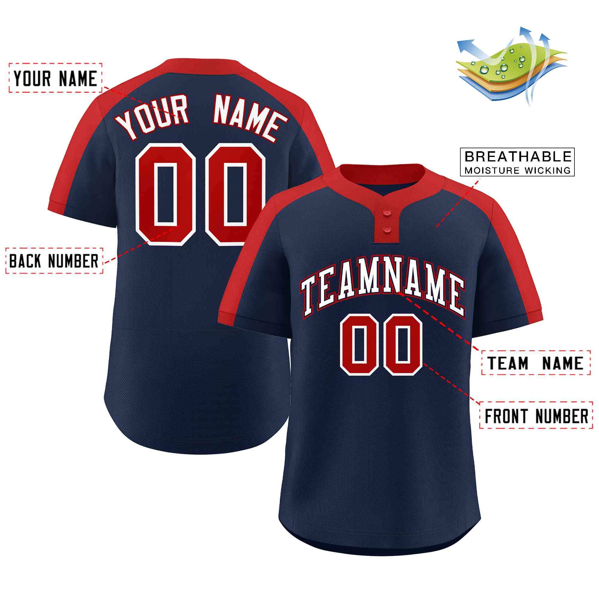 Custom Navy White-Navy Classic Style Authentic Two-Button Baseball Jersey