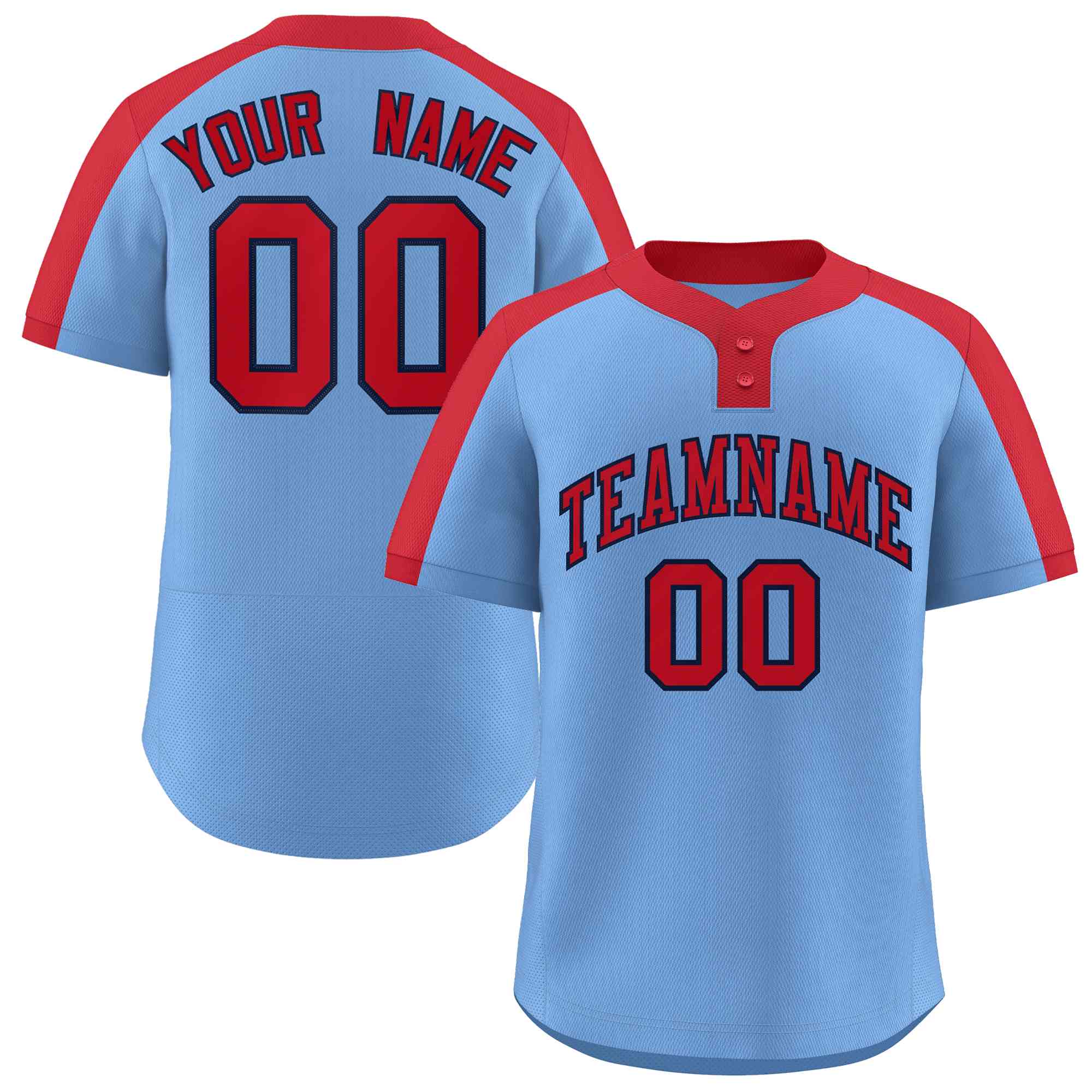 Custom Light Blue Red-Navy Classic Style Authentic Two-Button Baseball Jersey