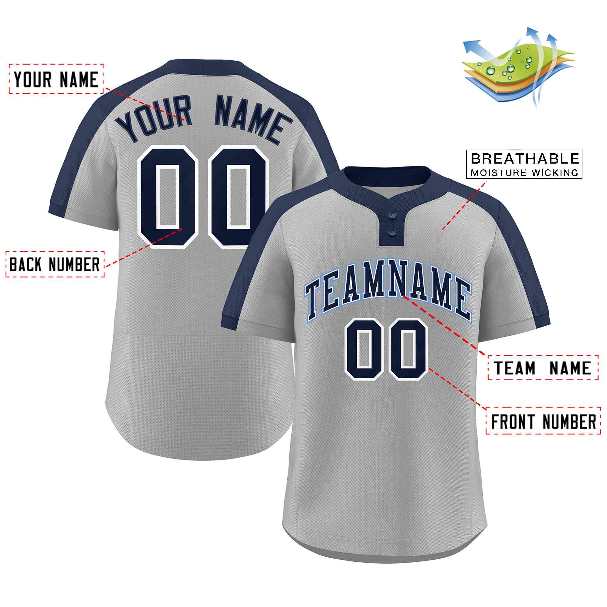 Custom Gray Navy-White Classic Style Authentic Two-Button Baseball Jersey