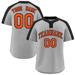 Maillot de baseball personnalisé à deux boutons, gris, orange-noir, style classique, authentique