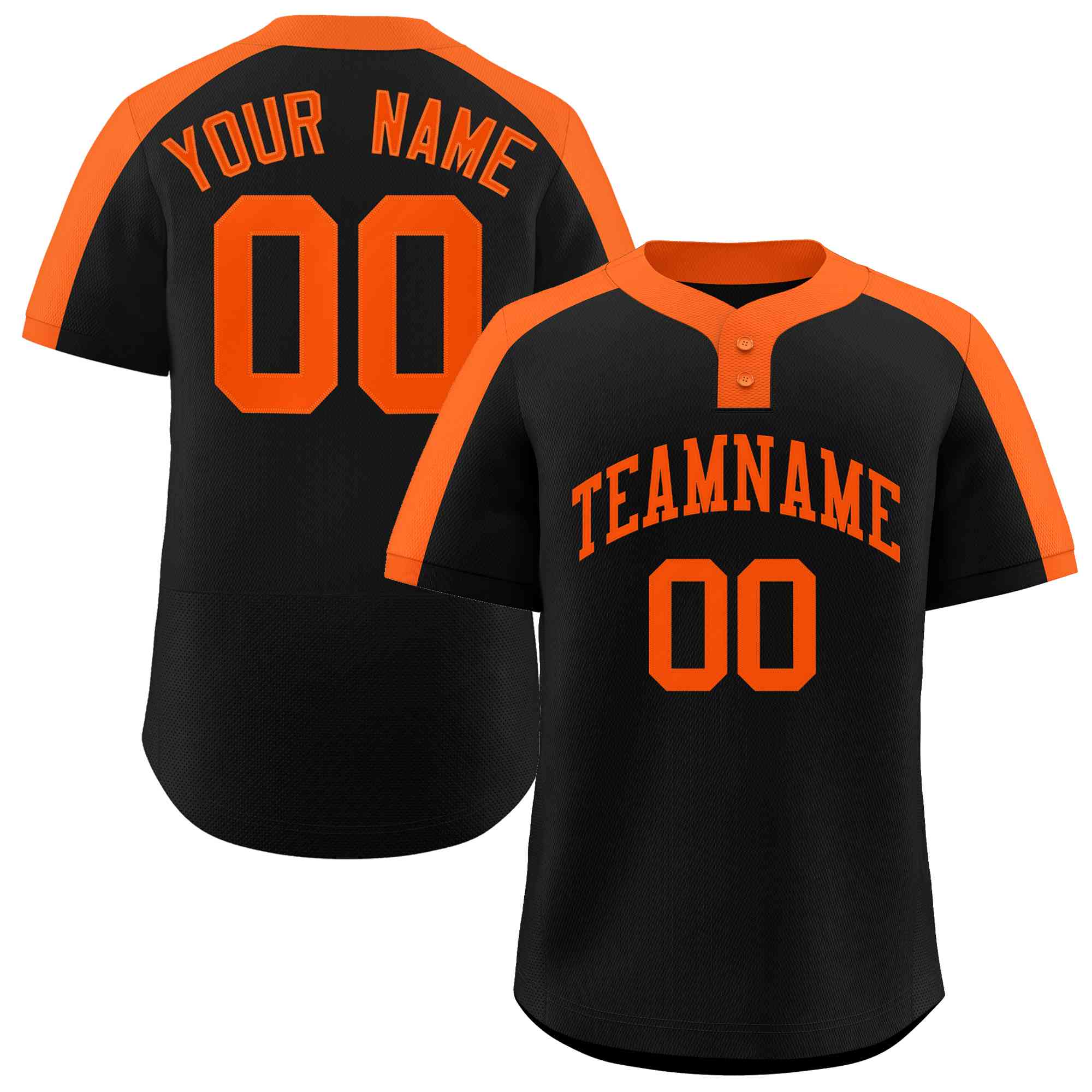 Maillot de baseball authentique à deux boutons, personnalisé, noir et orange, style classique