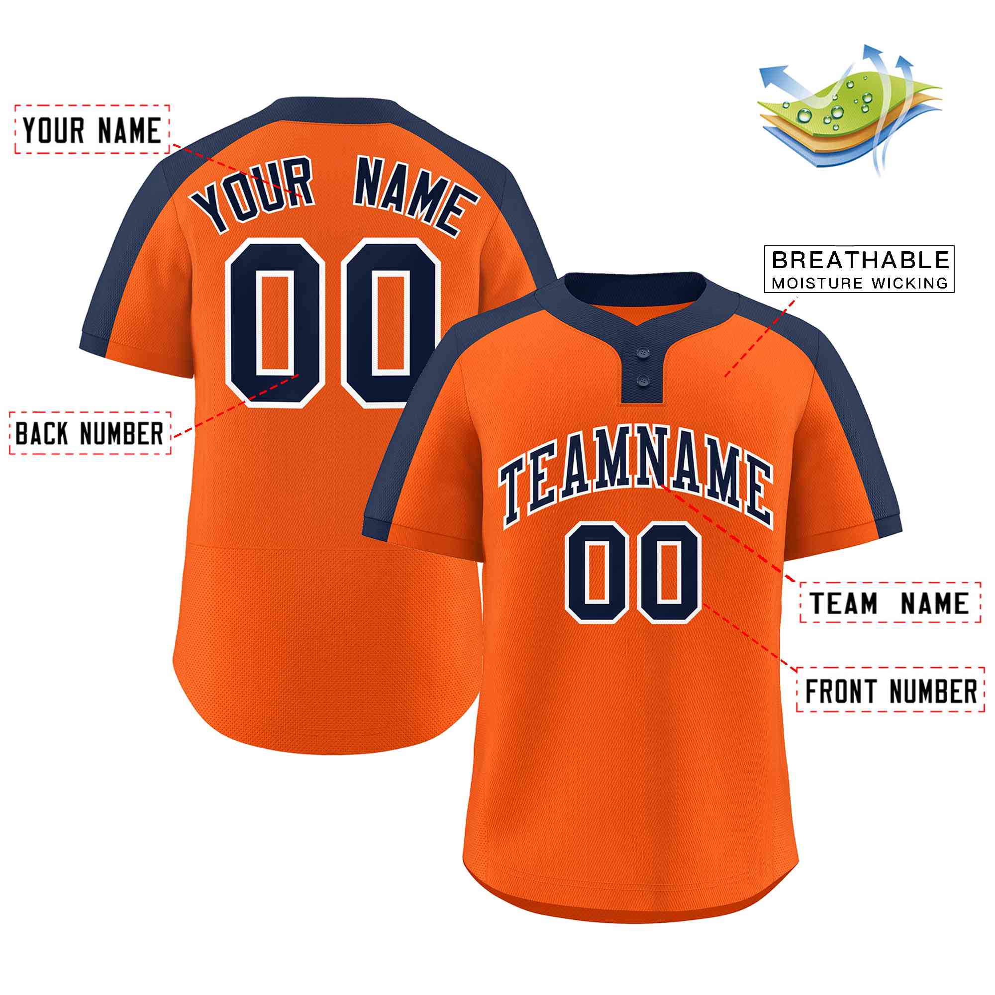 Custom Powder Blue Black-Orange Baseball Jersey