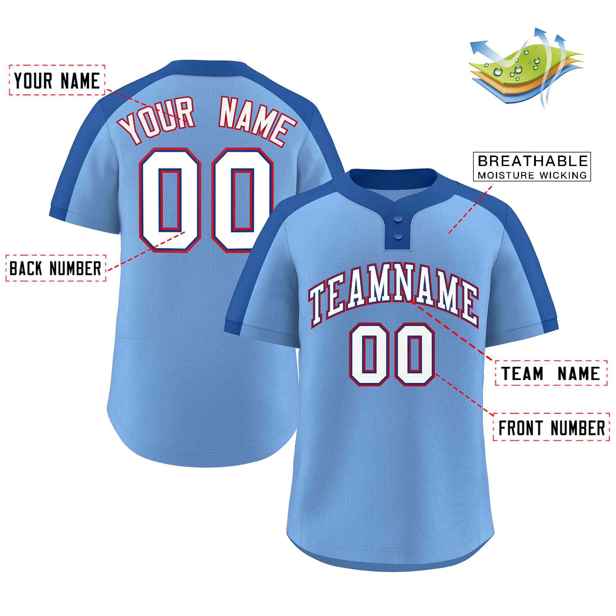 Custom Light Blue White-Royal Classic Style Authentic Two-Button Baseball Jersey