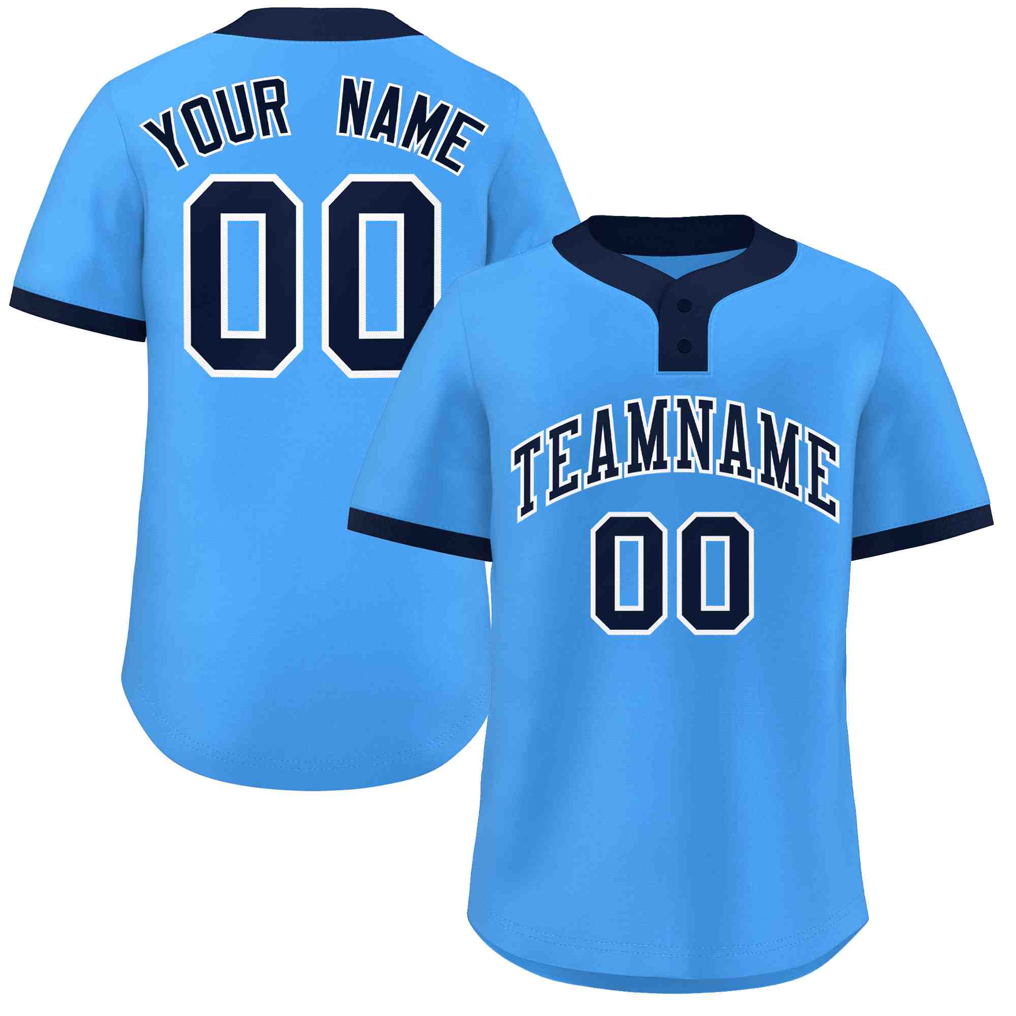 Custom Powder Blue Navy-White Classic Style Authentic Two-Button Baseball Jersey