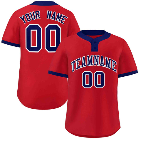 Custom Red Blue-White Classic Style Authentic Two-Button Baseball Jersey