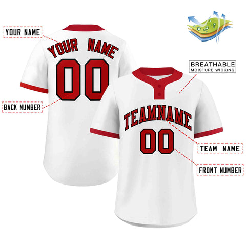 Custom White Red-Black Classic Style Authentic Two-Button Baseball Jersey