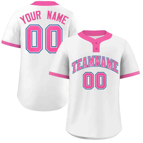 Custom White Pink-Royal Classic Style Authentic Two-Button Baseball Jersey
