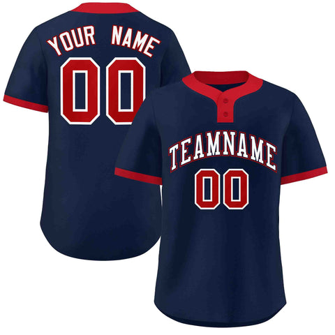 Custom Navy White-Red Classic Style Authentic Two-Button Baseball Jersey