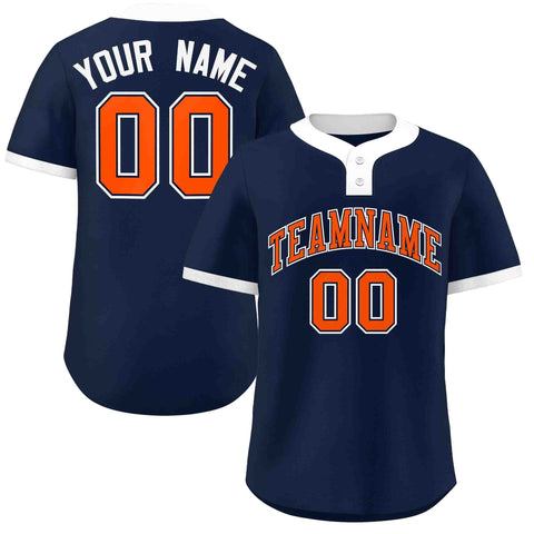 Custom Navy Orange-White Classic Style Authentic Two-Button Baseball Jersey