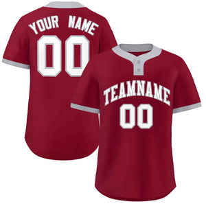 Custom Crimson White-Gray Classic Style Authentic Two-Button Baseball Jersey