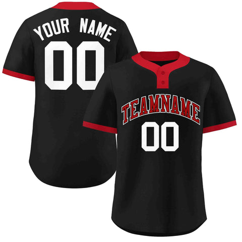 Custom Black Red-White Classic Style Authentic Two-Button Baseball Jersey