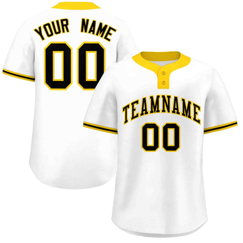 Custom White Black-Gold Classic Style Authentic Two-Button Baseball Jersey