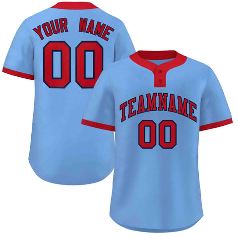 Custom Light Blue Red Classic Style Authentic Two-Button Baseball Jersey