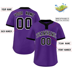 Maillot de baseball authentique à deux boutons, personnalisé, violet, noir et blanc, style classique