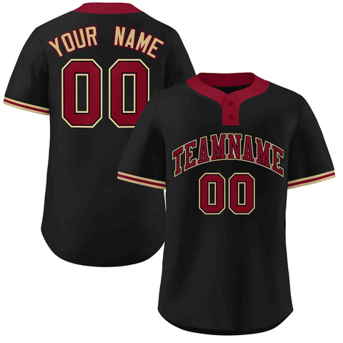 Custom Black Crimson-Old Gold Classic Style Authentic Two-Button Baseball Jersey