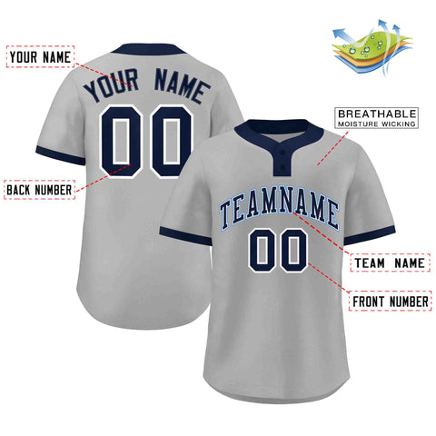 Custom Gray Navy-Light Blue Classic Style Authentic Two-Button Baseball Jersey
