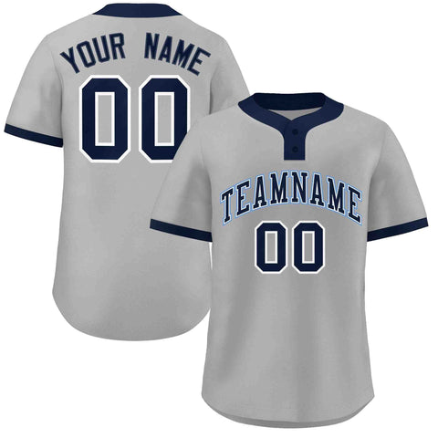 Custom Gray Navy-Light Blue Classic Style Authentic Two-Button Baseball Jersey