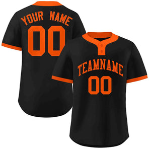 Maillot de baseball authentique à deux boutons, personnalisé, noir et orange, style classique