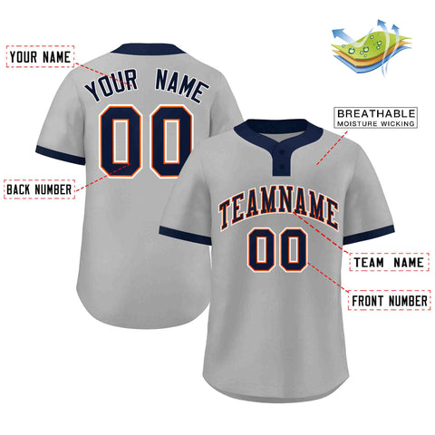 Custom Gray Navy-White Classic Style Authentic Two-Button Baseball Jersey