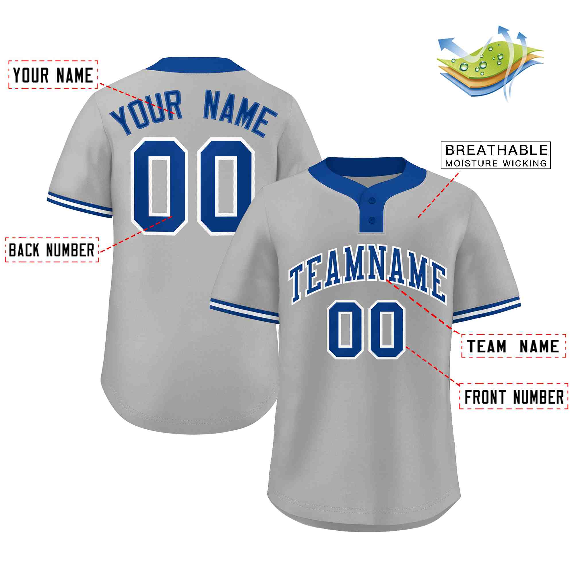 Custom Gray Royal-White Classic Style Authentic Two-Button Baseball Jersey