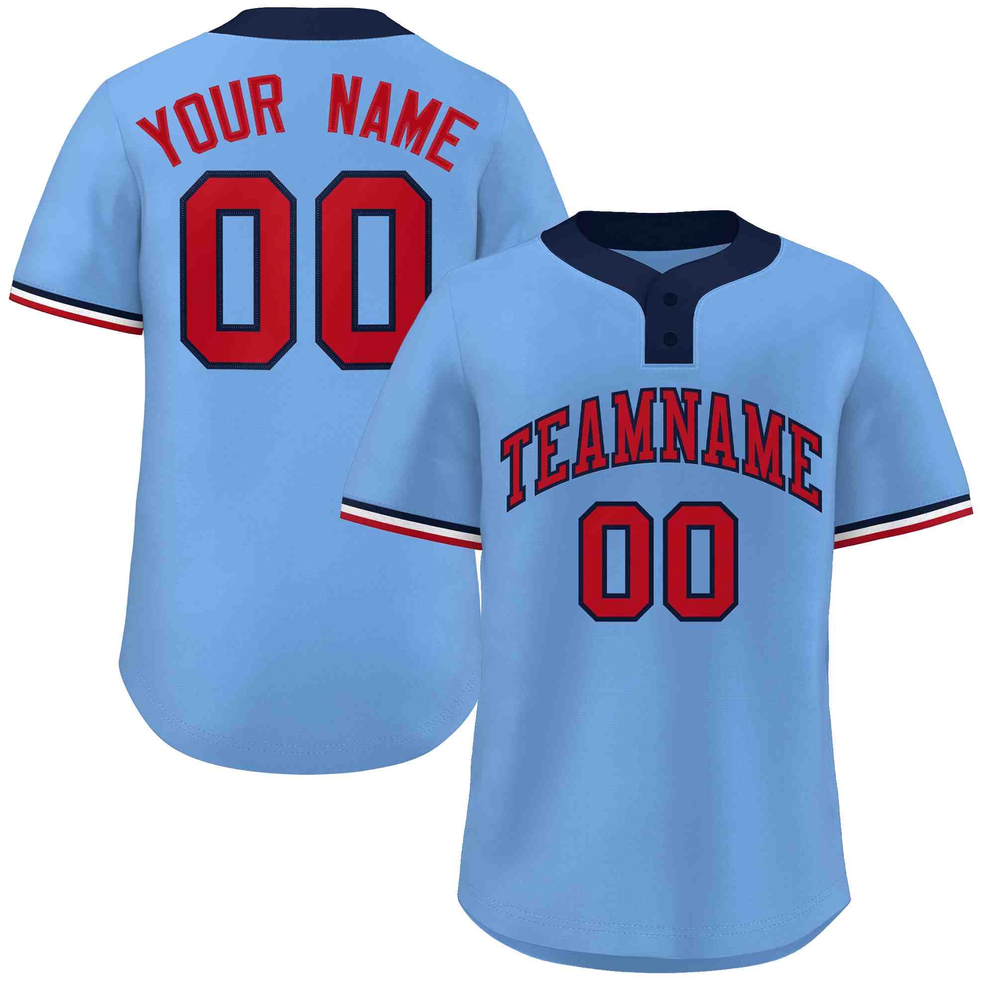 Custom Light Blue Red-Navy Classic Style Authentic Two-Button Baseball Jersey