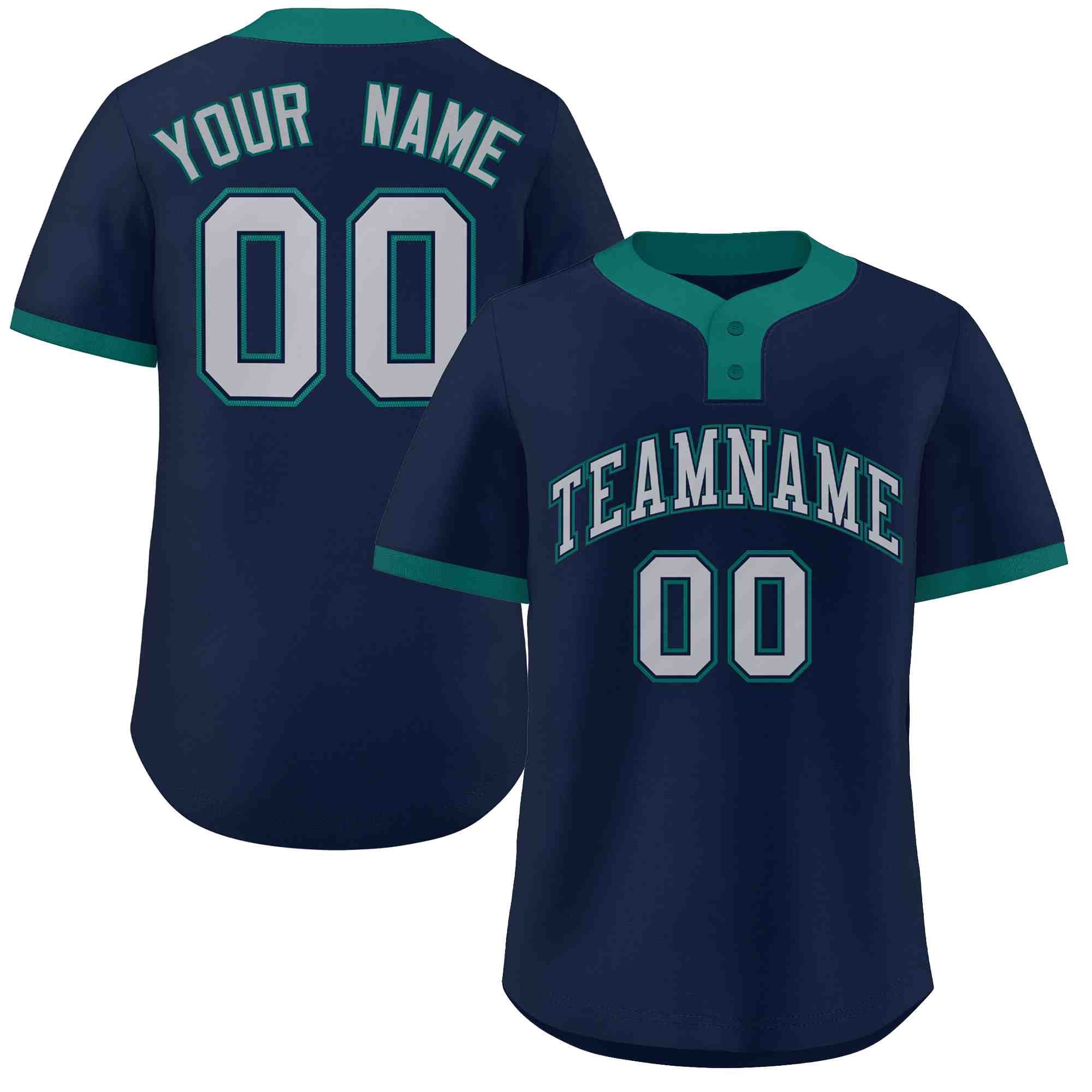 Custom Navy Gray-Aqua Classic Style Authentic Two-Button Baseball Jersey