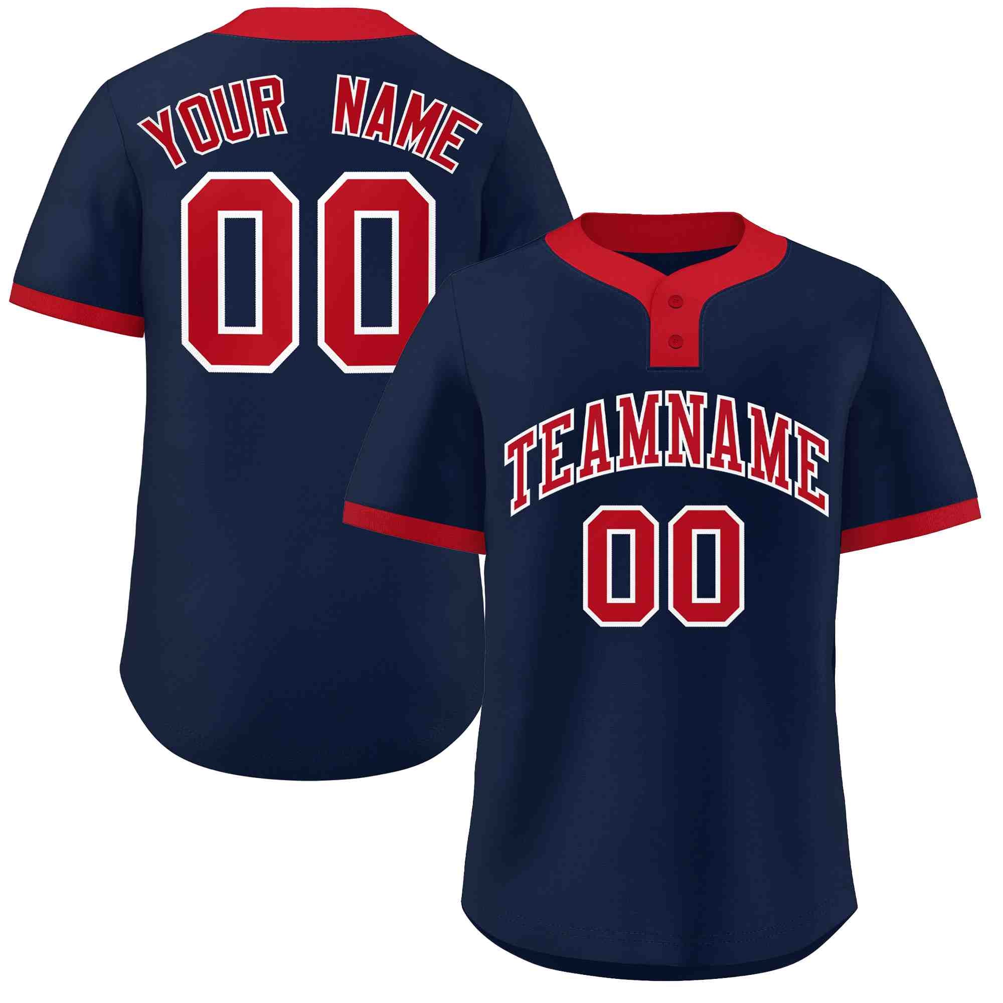 Custom Navy Red Classic Style Authentic Two-Button Baseball Jersey