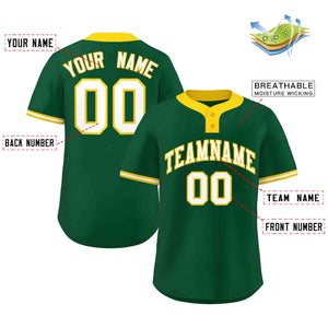 Custom Green White-Gold Classic Style Authentic Two-Button Baseball Jersey