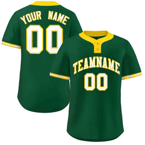 Custom Green White-Gold Classic Style Authentic Two-Button Baseball Jersey