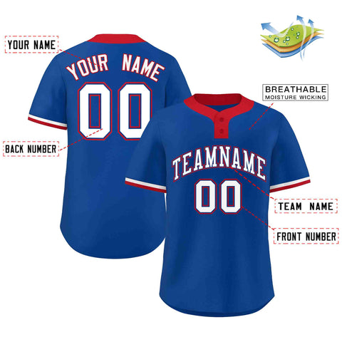 Custom Royal White-Red Classic Style Authentic Two-Button Baseball Jersey